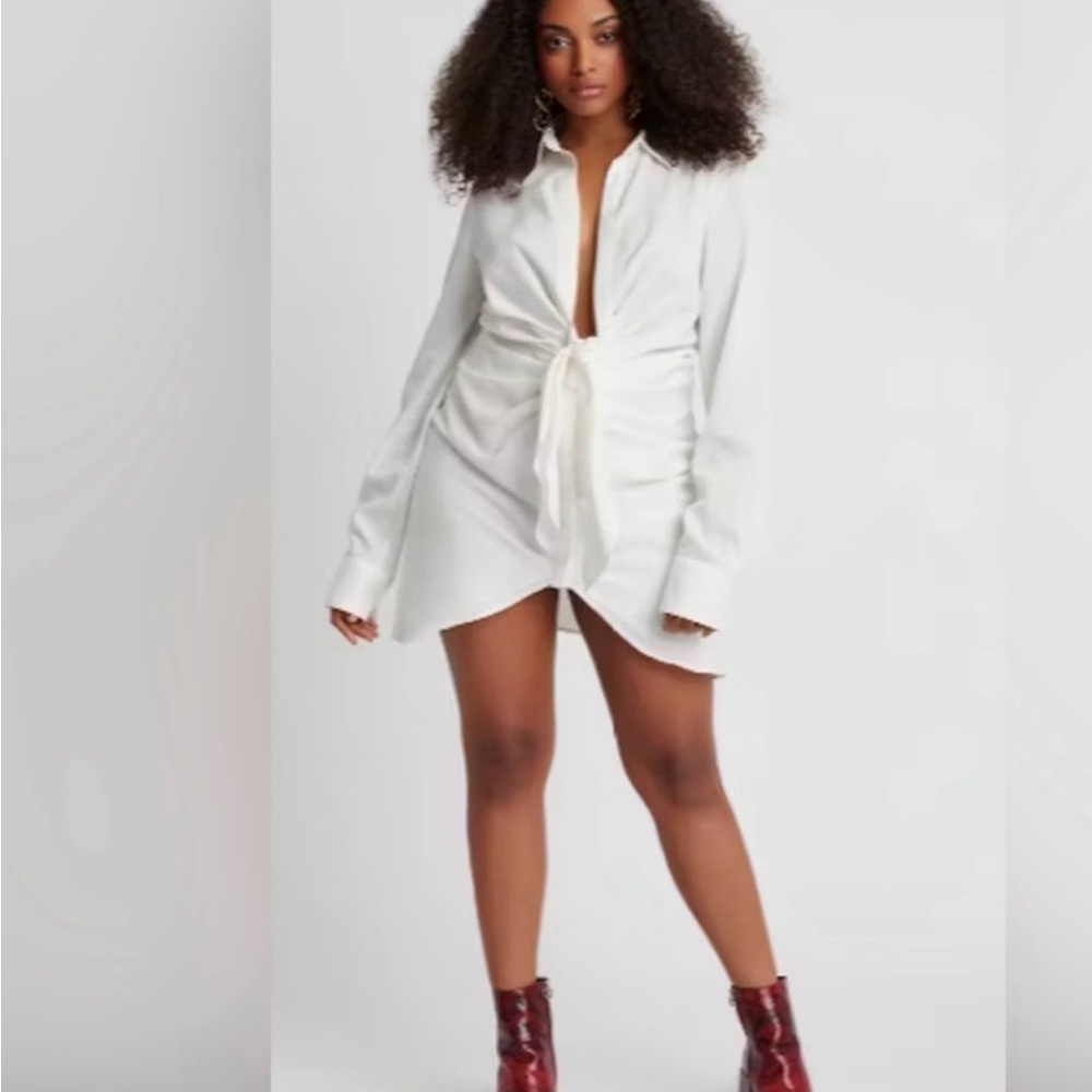 Choosy White Tie Waist Shirt Mini Dress Size 20 NWT
